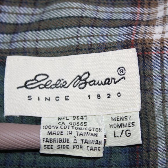 Eddie Bauer Dark Green/White Button Down Flannel Large - Picture 8 of 8